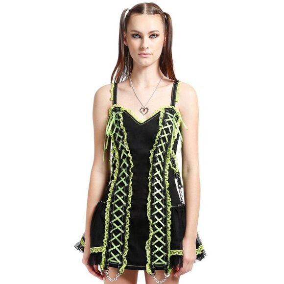 Tripp nyc Dresses & Skirts - 🆕️♡♡ Tripp NYC Gothic Lolita Dress Black & Lime Lace-Up Corset Style S